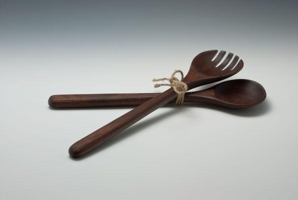Walnut - Salad Fork and Spoon Servers