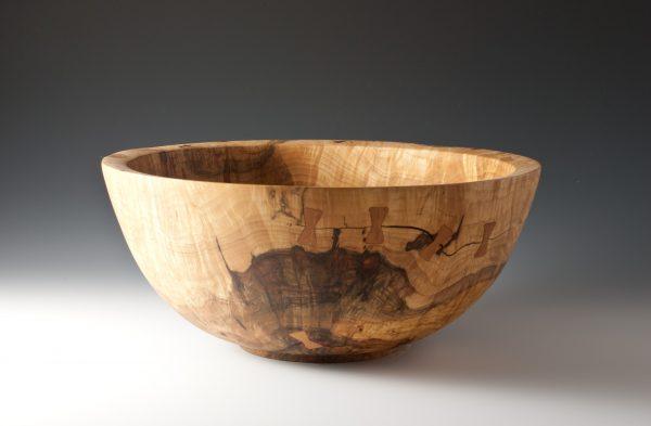 Hard Maple Burl Bowl w Cherry Butterfly Splices