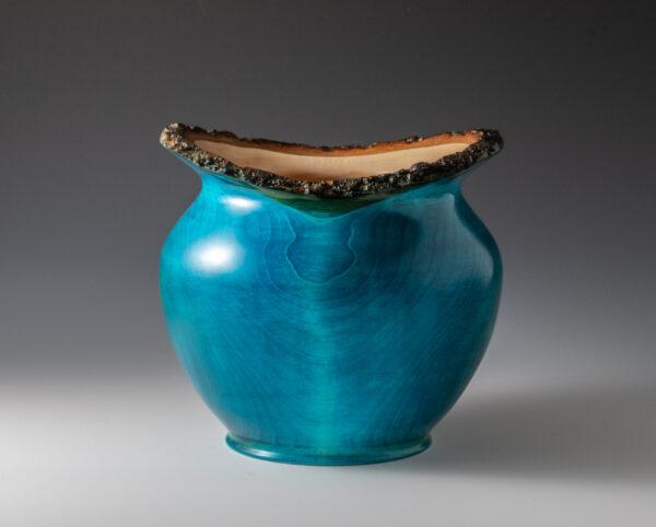 Mike Sorge Inspired Natural Edge Winged Norway Maple Vase Dyed Blue