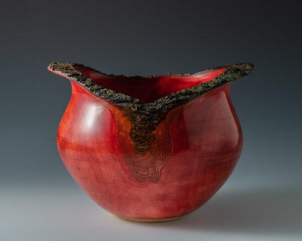 Mike Sorge Inspired Natural Edge Winged Bradford Pear Vase Dyed Red